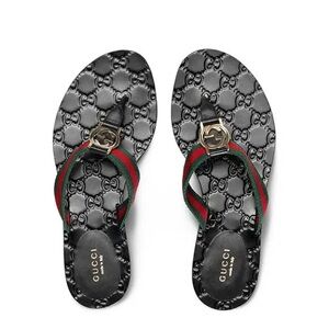 Gucci Web Accent Canvas T-Strap Sandals 7.5